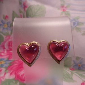 Vintage Translucent Pink Heart Clip Earrings